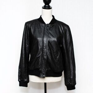 men's/unisex Black DKNY leather racer moto biker jacket coat L